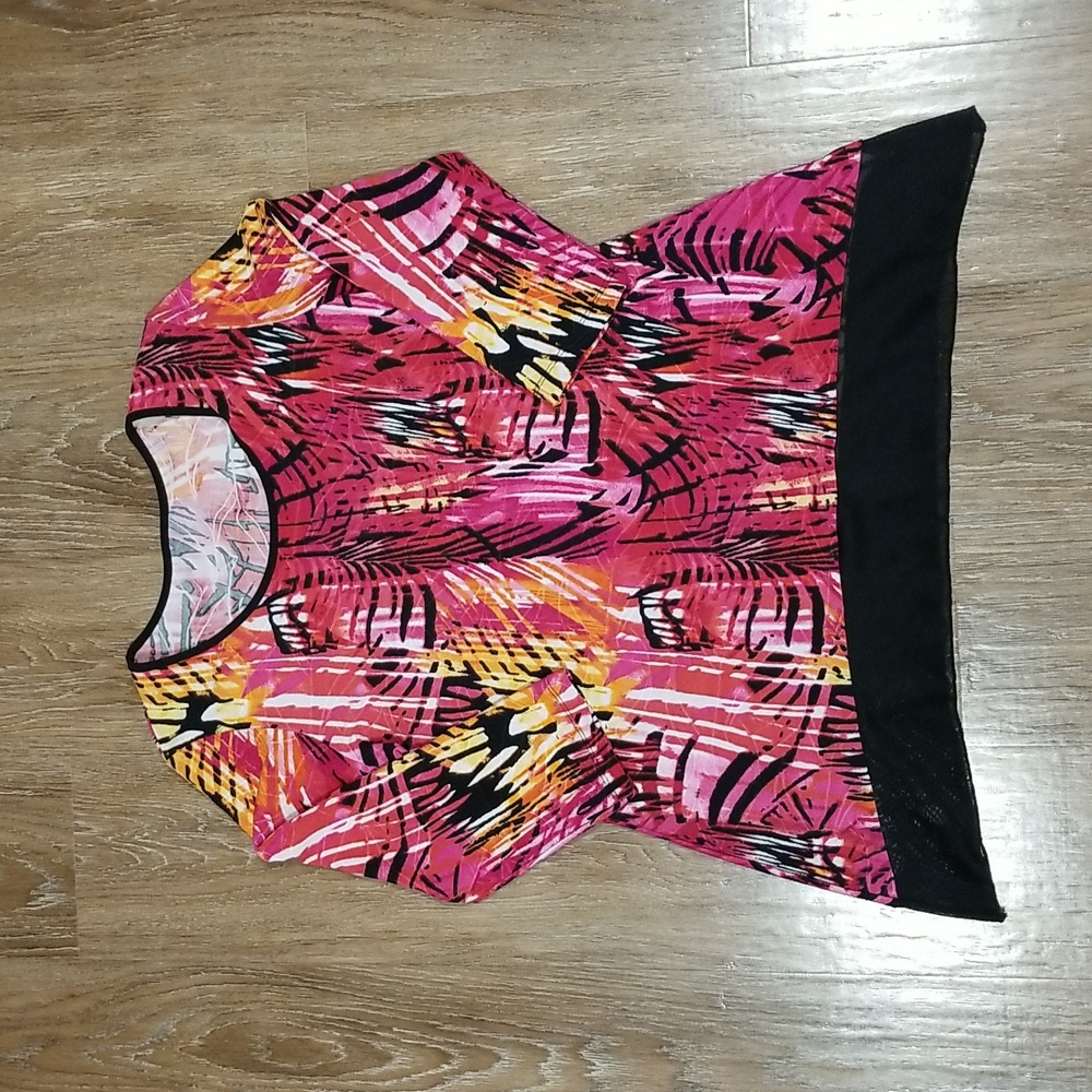 (S) Tropical Sheer Floral Mesh Trim Weekend Vacation Resortwear Travel